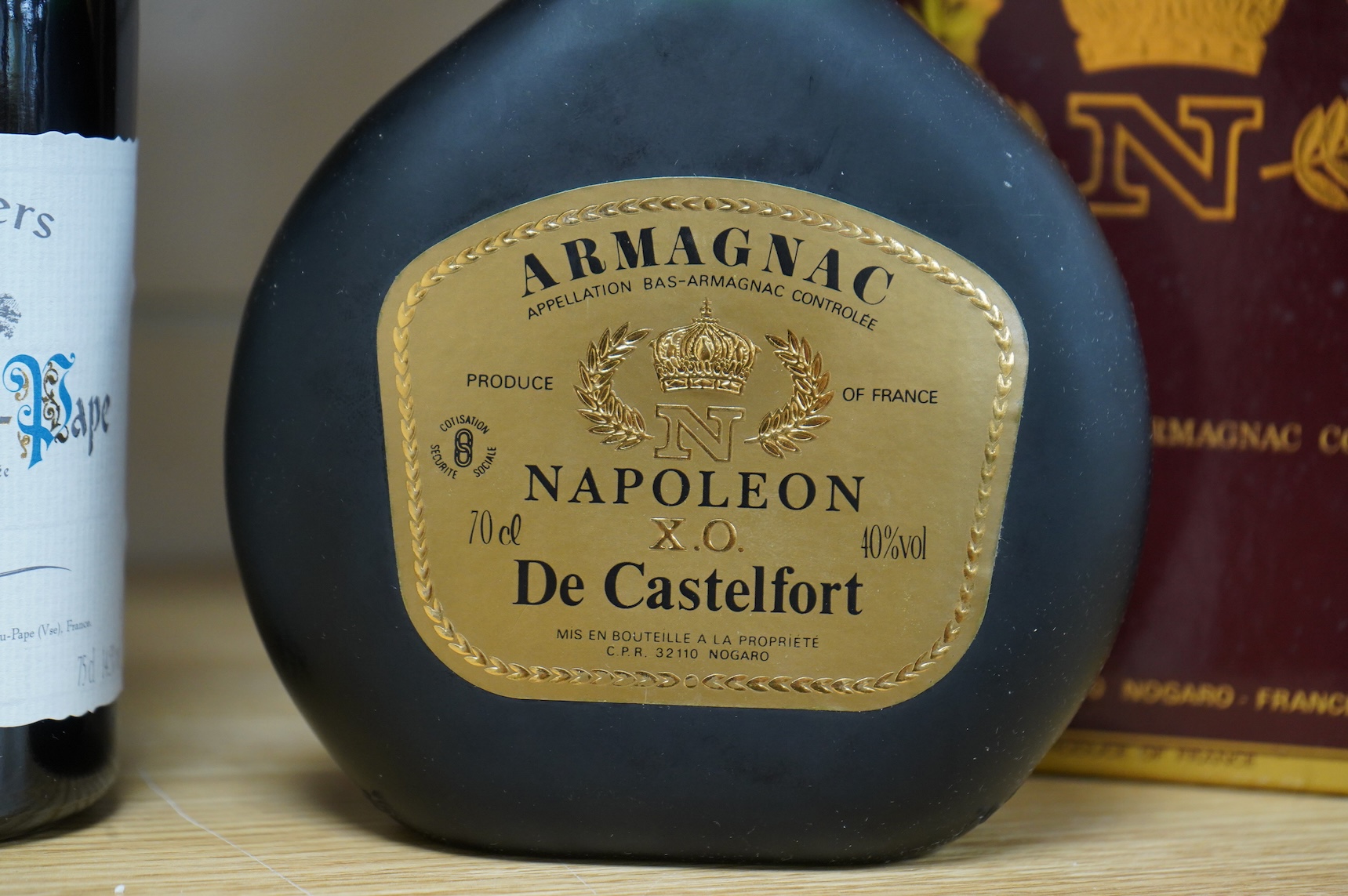 Three bottles of wine and spirits to include Chateauneuf De Pape, 2007 and Chivas Regal scotch whisky